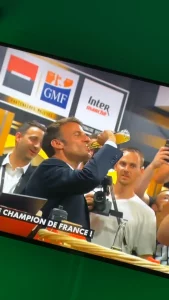 Macron chugs a pint of beer in 17 seconds