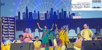 Anuttama Dasa, the Global Director of Communications for the ISKCONwith Radha Kund mataji and youngsters, chanting Hare Krishna mantra
