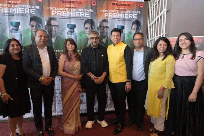 Left to Right: Falguniba & Kanaksinh Zala, Actress Pallavi Joshi, Director Vivek Agnihotri, Rajendra Vora, Sunil Agrawal & Mrs Agrawal, Miss Zala on the Red Carpet in Los Angeles