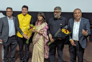 Welcoming with Flowers, Sunil Agrawal, Rajendra Vora, Actress Pallavi Joshi, Director Vivek Agnihotri and Kanaksinh Zala 