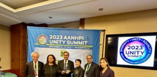 Rep. Raja Krishnamoorthi (IL-8) receives the prestigious Dilip Singh Saund Award for Political Leadership, recognizing his exemplary commitment to advancing the interests of AANHPI communities in Congress, during the Unity Summit in Washington, Sept. 26, 2023.