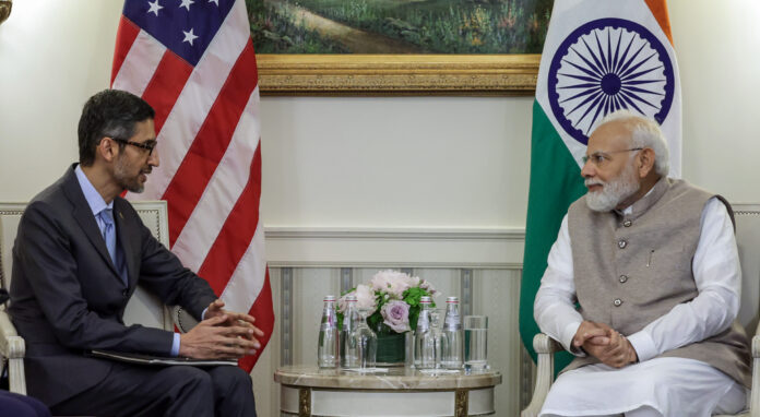 Prime Minister Narendra Modi meets the CEO of Google and Alphabet, Sundar Pichai