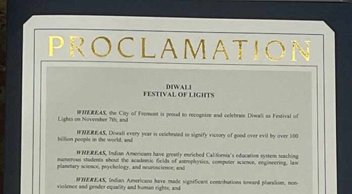 City of Fremont presents Proclamation for Diwali