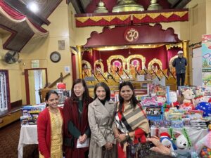 Fremont Mayor Lily Mei (second from left), and Milpitas Councilmember Hon Lien with volunteers Anuradha (far left) and Madhu Gupta (far right)