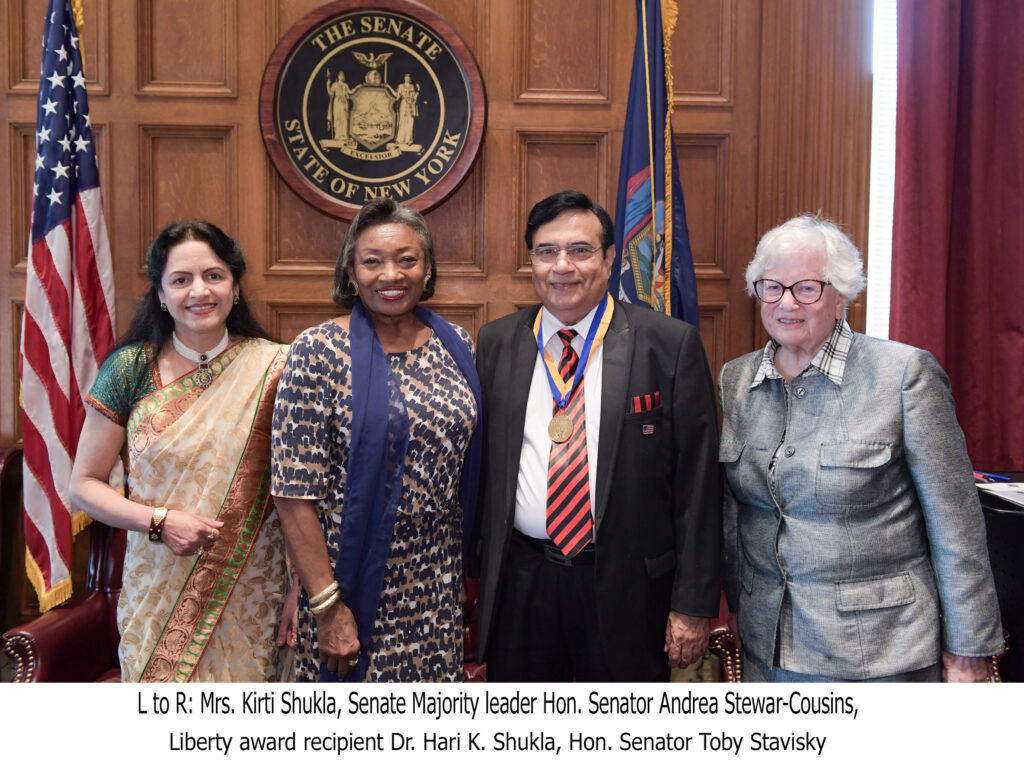 Dr. Hari Krishna Shukla conferred Liberty Medal by New York State Senate - Vimarsana News