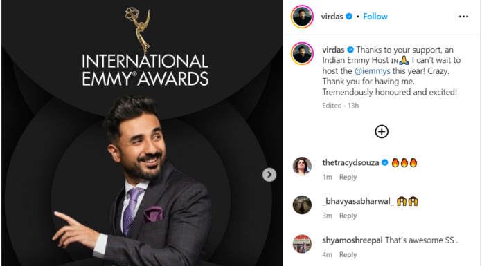Vir Das to host International Emmy Awards, first Indian to join group of gala hosts of ceremony Vir Das
