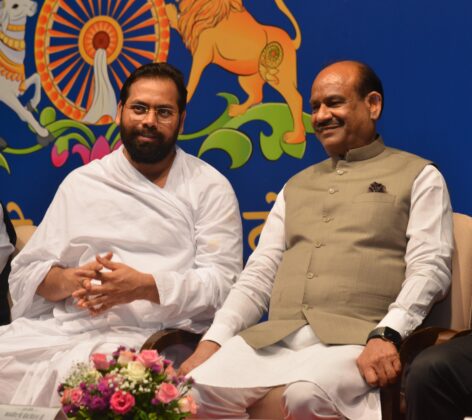 Swami Devendra Brahmachari and Om Birla