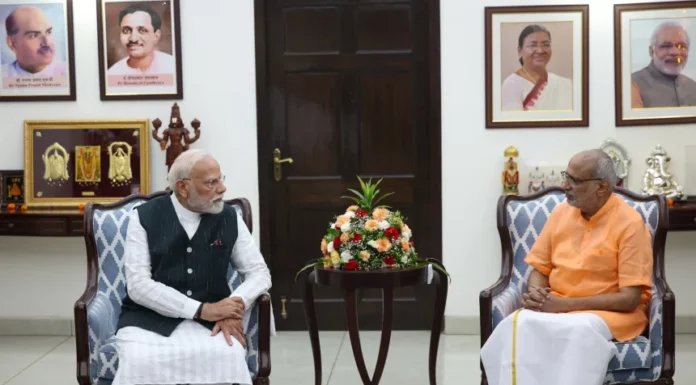 PM Narendra Modi meets Vice President-elect CP Radhakrishnan in New Delhi CP Radhakrishnan