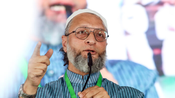 Asaduddin Owaisi during a protest against the Waqf (Amendment) Act 2025 Asaduddin Owaisi