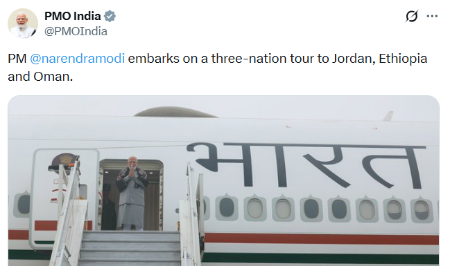 PM Modi embarks on three-nation tour to Jordan, Ethiopia, Oman Modi