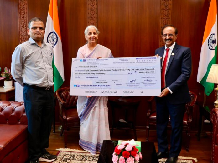 SBI hands over Rs 8,813 cr dividend cheque to govt for FY26 SBI