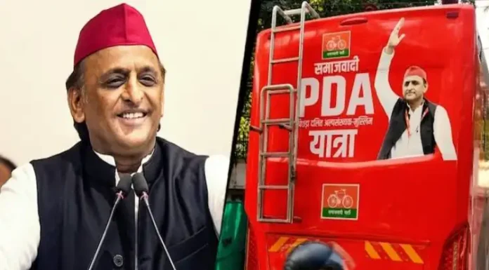 Samajwadi Party flags of Akhilesh Yadav’s 2027 electoral campaign with ‘PDA Rath’ from Lucknow to Raebareli Samajwadi Party